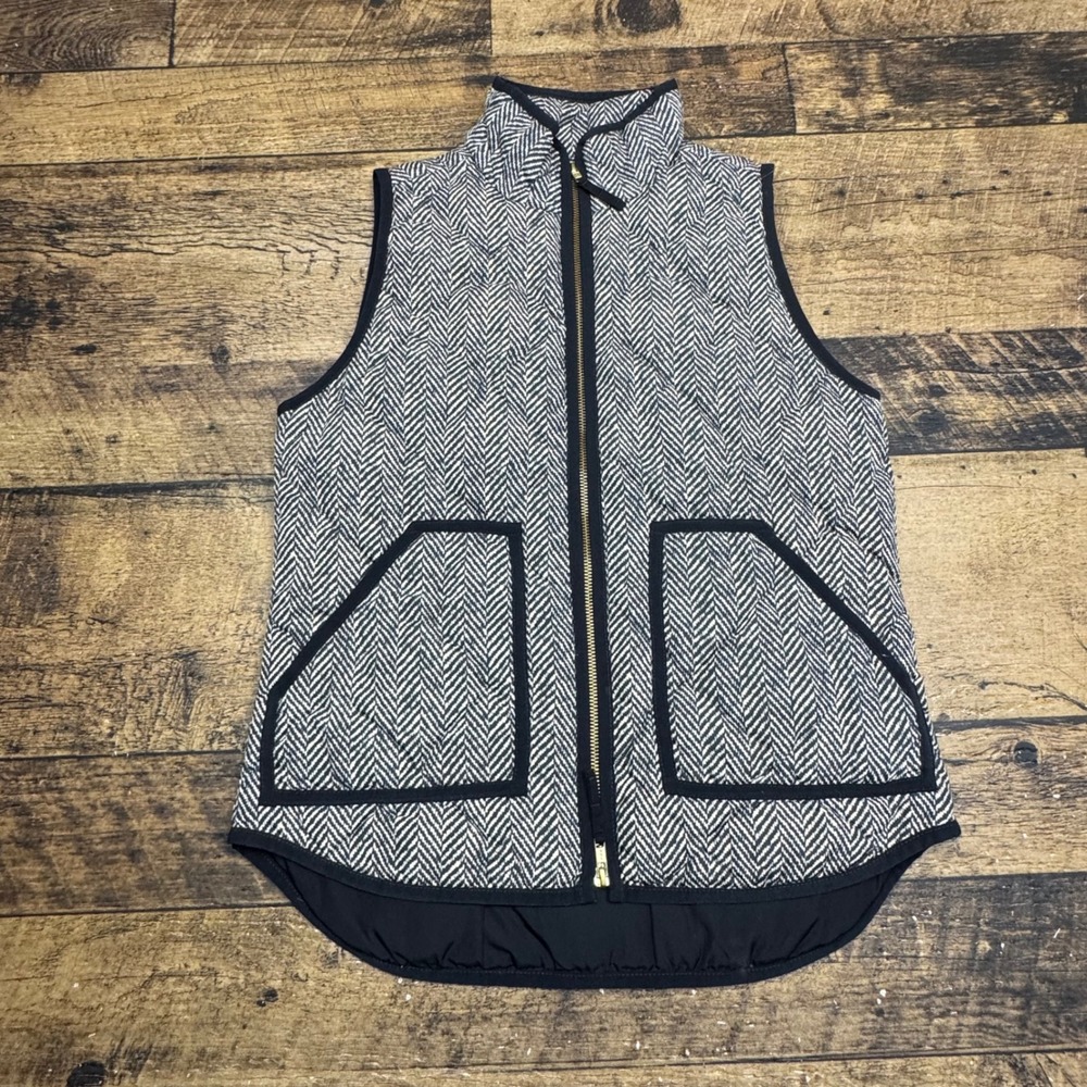 J.Crew Herringbone Puffer Vest Full Zip Pockets Quilted‎ Lightweight XS